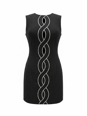 Commense Linen & Cotton Cut-Out Contrast-Stitch Black Mini Dress Size Medium NWT